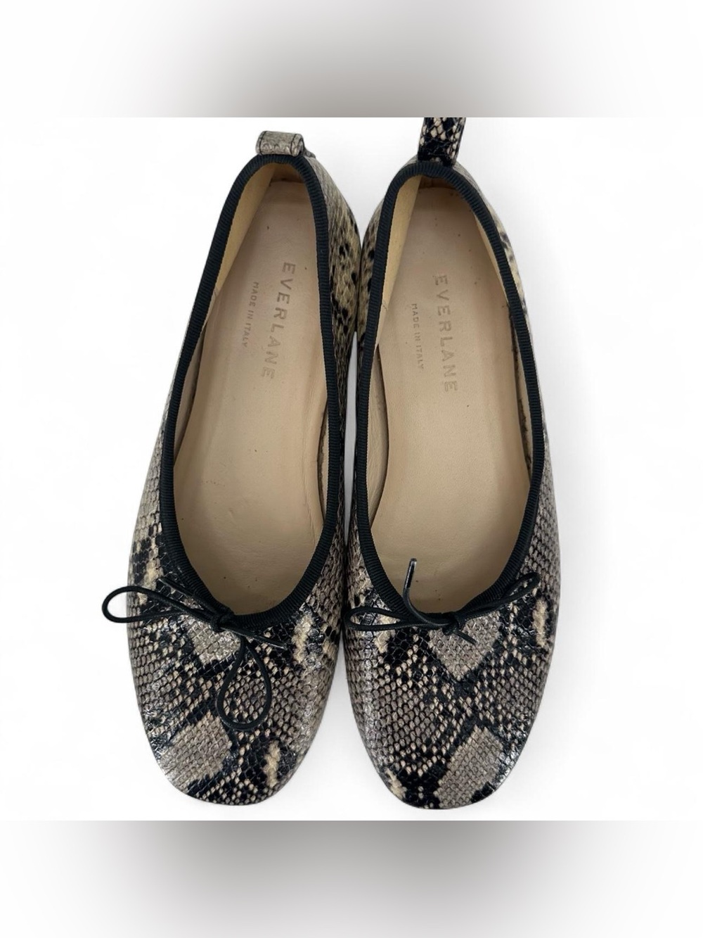 Everlane tan & black snake print ballet flats